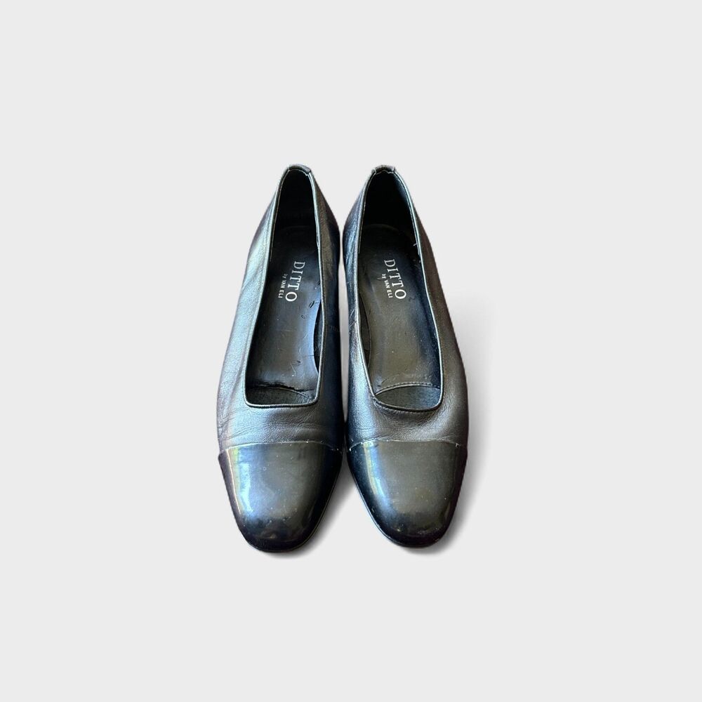 Vintage Ditto by Van Eli Leather Cap Toe Flats Black Made in Italy Size 8 M